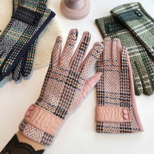 Women Autumn Winter Warm Plaid Wool Gloves  Touch Screen