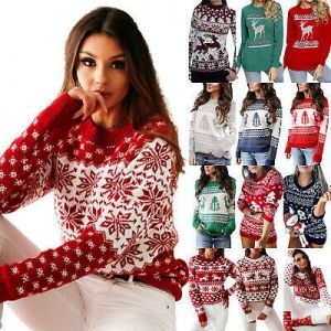 Christmas Women Xmas Reindeer Printed Winter Sweater