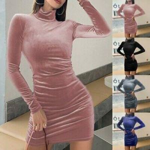Butterfly Boutique Tops & T-shirts Womens Sexy High neck Long Sleeve Slim Temperament Short Party Casual Mini Dress